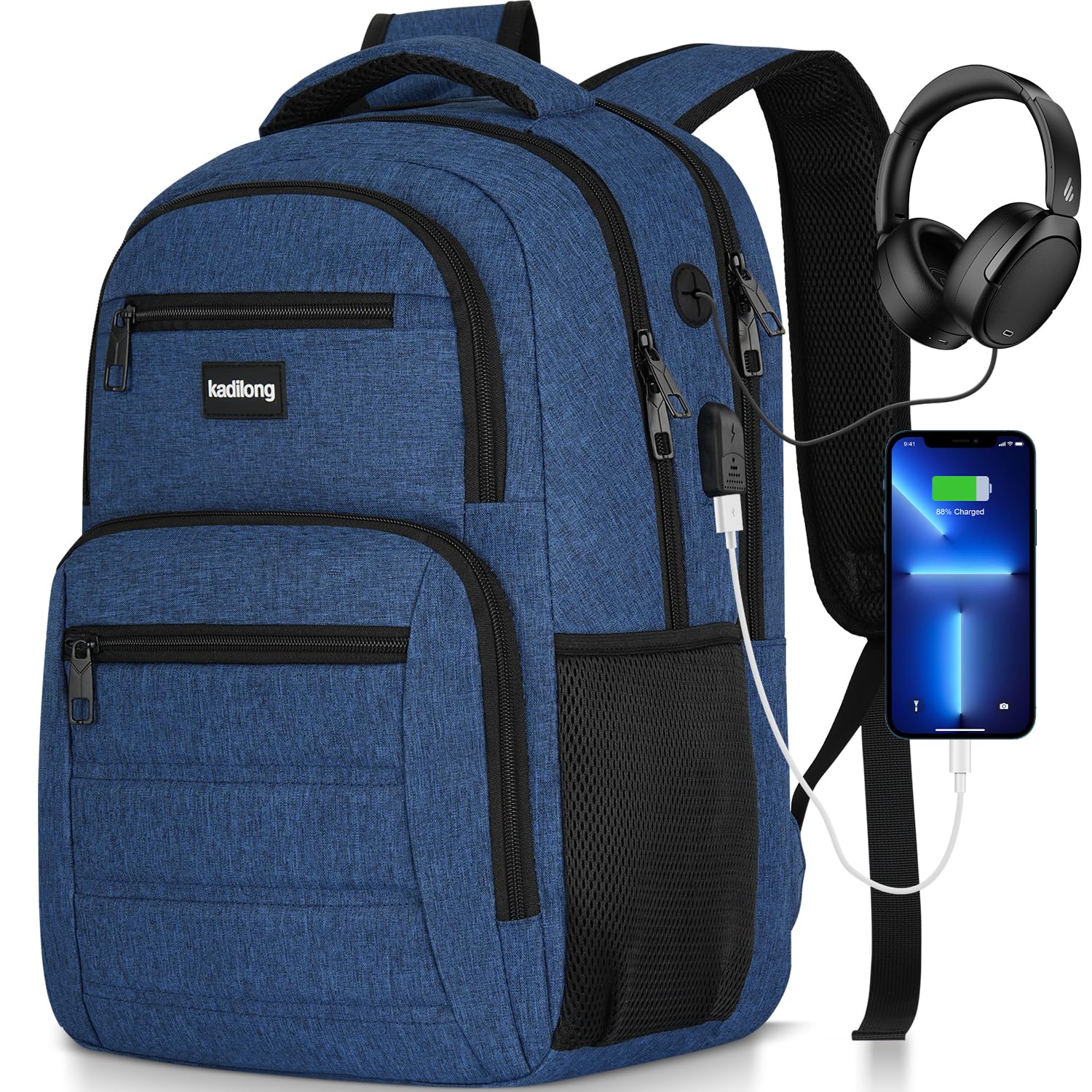 kadilong School Backpacks for Teen Boys 17.3 Inch,Bookbag Back Pack for Men Schooler with USB Charging Port,Morrales Knapsack for Business College