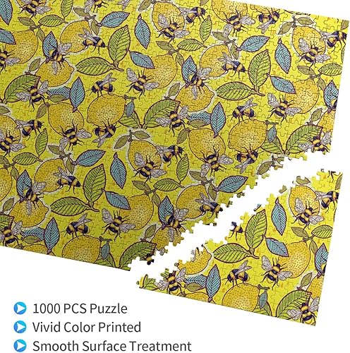Miniatura 2 de Rompecabezas de 1000 piezas con estampado de limón amarillo y abeja para adultos, rompecabezas para adultos, rompecabezas para niños, mujeres,