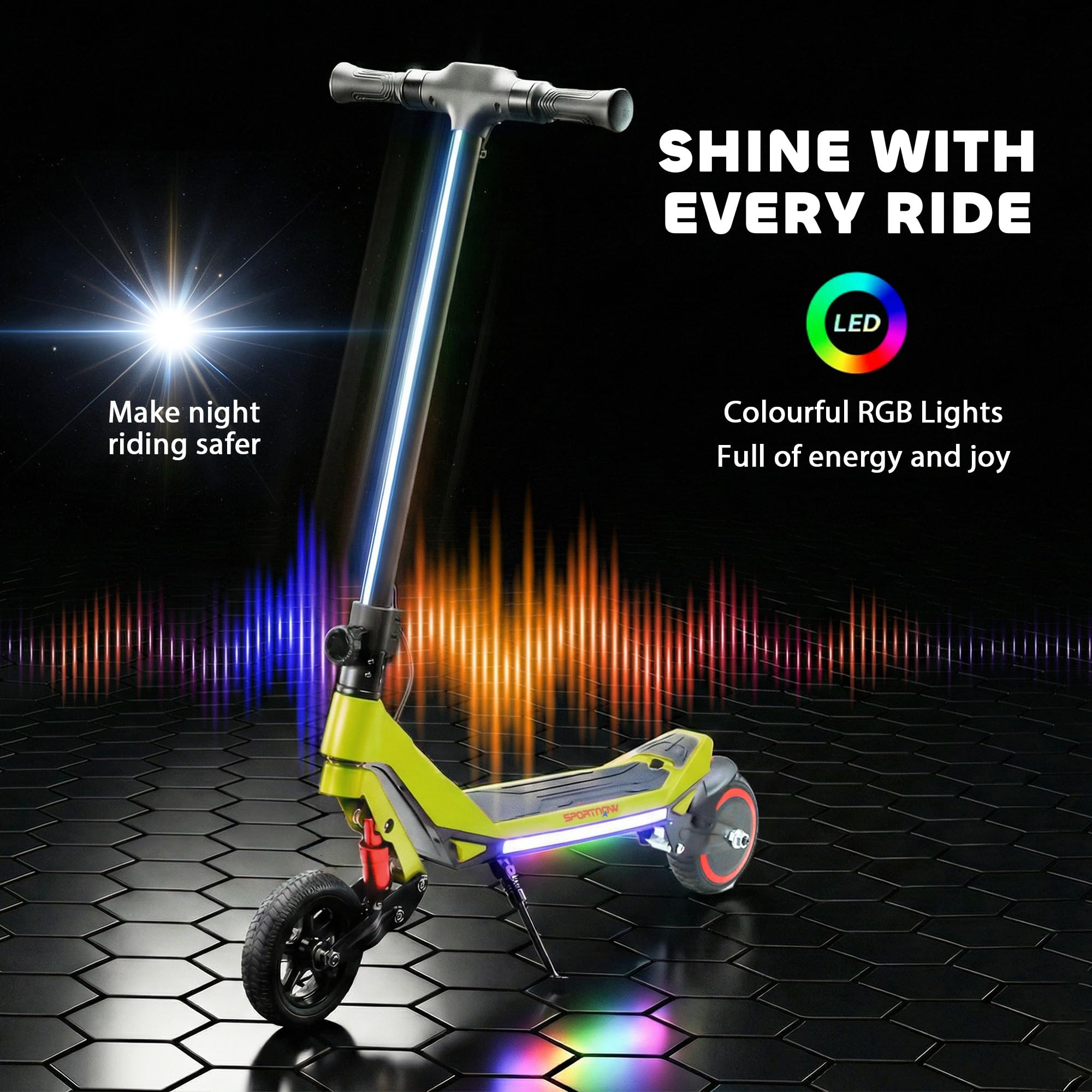 Patinete eléctrico para niños, plegable, para niños de 6 a 14 años, con pantalla LED, luces RGB, hasta 16 km/h, rango máximo de 12 km, kick-to-start, para niños y niñas