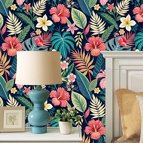 Miniatura 2 de Amiya Papel tapiz bohemio floral naranja para despegar y pegar, papel de contacto mural extraíble vintage, marroquí, 17.3 x 120 pulgadas, vinilo