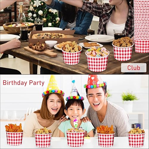 Miniatura 7 de gisgfim 50 tazas de helado, cuencos de aperitivos de guinga, 9 onzas de cuadros rojos a cuadros para picnic, barbacoa, camping, helado, desechables,