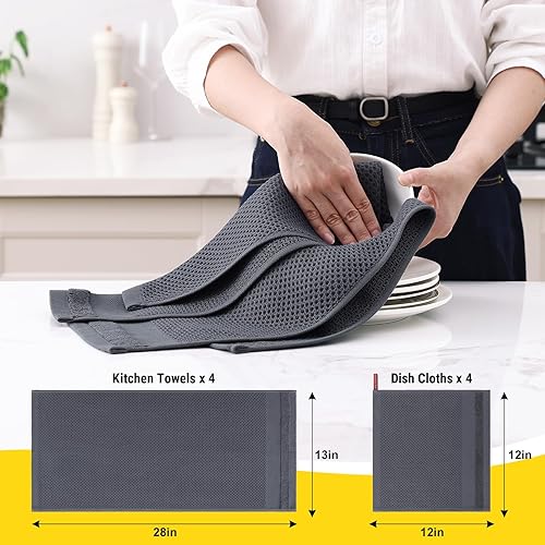 Miniatura 233 de Homaxy Paños de cocina 100% algodón, paquete de 8 – 12 x 12 pulgadas, tejido de gofre, muy suaves y absorbentes, paños de cocina de secado rápido
