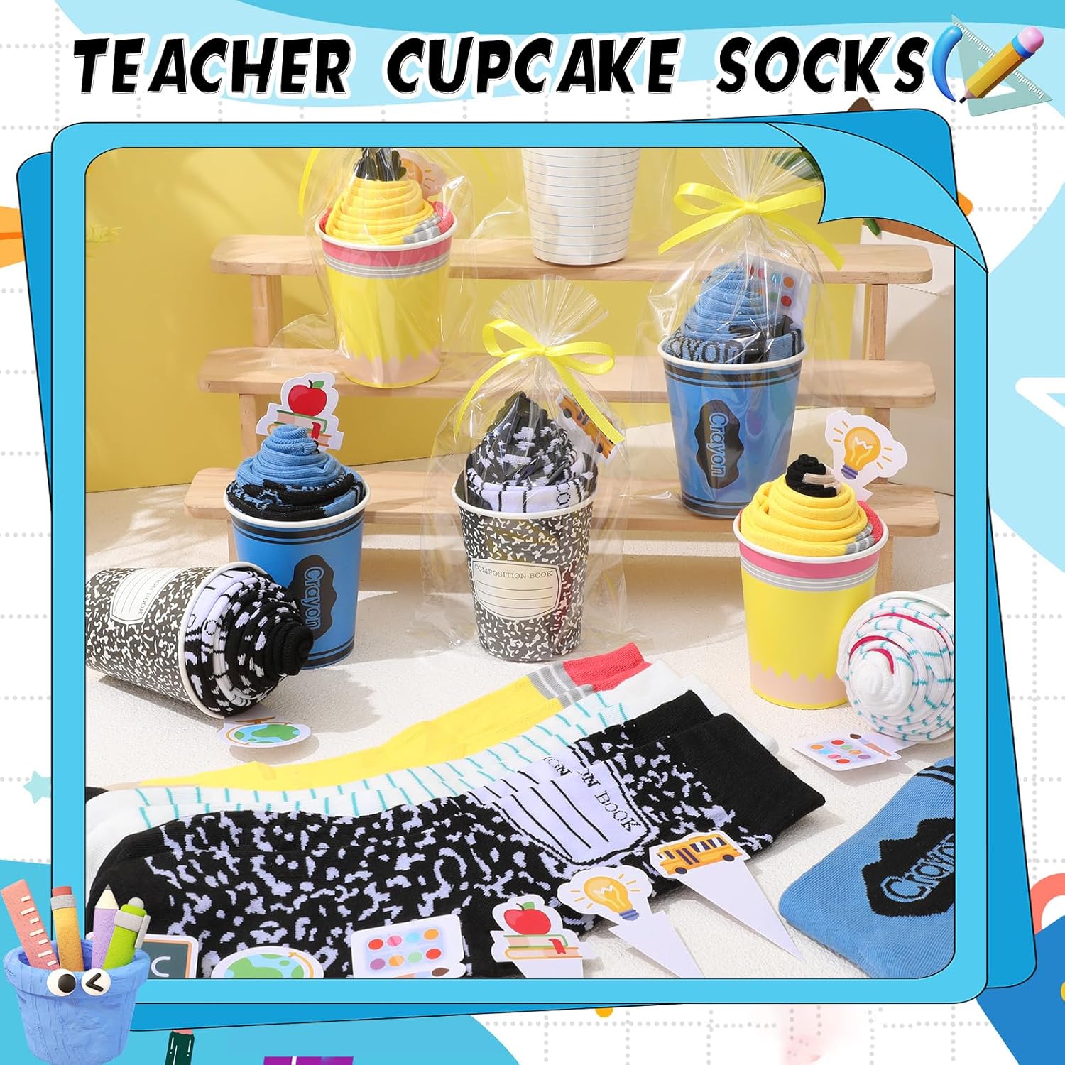 Cutecrop Nurses' Day Teachers' Day Cupcake Fuzzy Socks Bulk with Cards for Women Nurses Teachers DIY Gifts