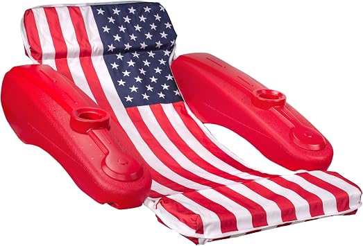 XtremepowerUS USA Patriotic Floating Chaise Pool Lounger Headrest Padded Large Lounge, Backrest, Footrest & Cupholder for Adults American Flag