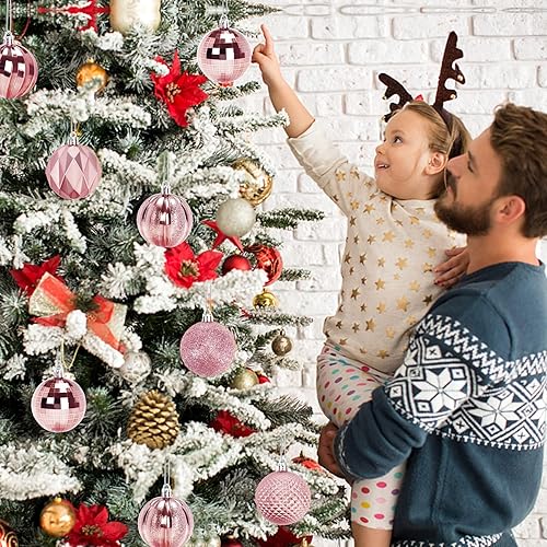 Miniatura 7 de JULMELON 24 bolas de Navidad grandes, adornos decorativos de plástico inastillables para árbol de Navidad, adornos surtidos de bolas de Navidad para