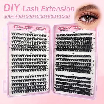 580pcs Cluster Lashes - Individual Eyelashes/Natural Eyelash Clusters D Curl Lashes 8-16MM Soft & Fluffy Thick Volume DIY Russian Lash Extensions (30D+40D+50D+60D+80D+100D)
