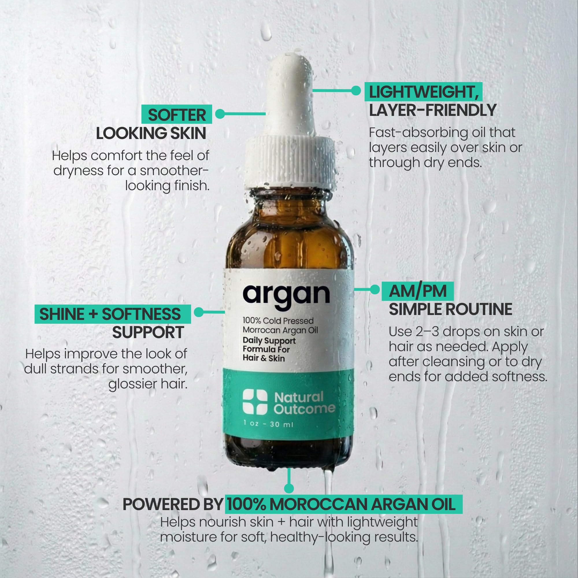 natural outcome Olejek arganowy 100% czysty, maroccan zimna twarz, lekki olejek do ciała i włosów, do regeneracji i odmładzania skóry, 1 uncja