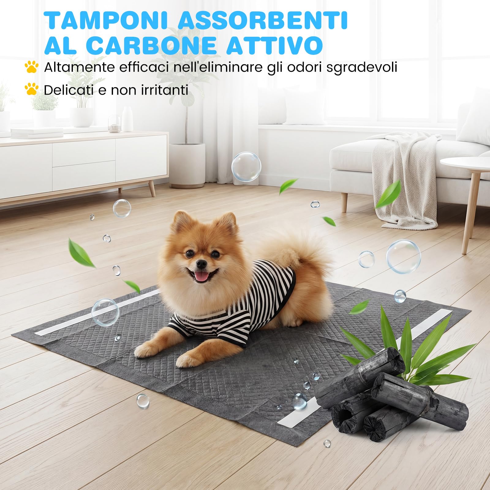 COSTWAY Tappetini Igienici per Cani al Carbone Attivo, 6 Strati Impermeabili per Addestramento Pipì Cani e Conigli, Rapido Asciugatura, Usa e Getta per Interni ed Esterni, 60x60cm