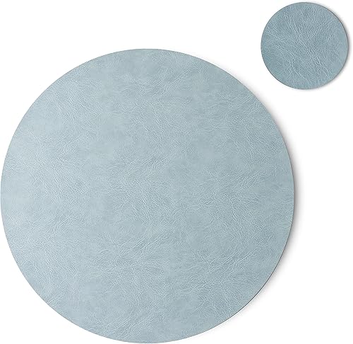 Miniatura 48 de Jovono - Juego de manteles individuales y portavasos redondos: 4 manteles y 4 portavasos de piel sintética de doble costura; diámetro de mantel de D