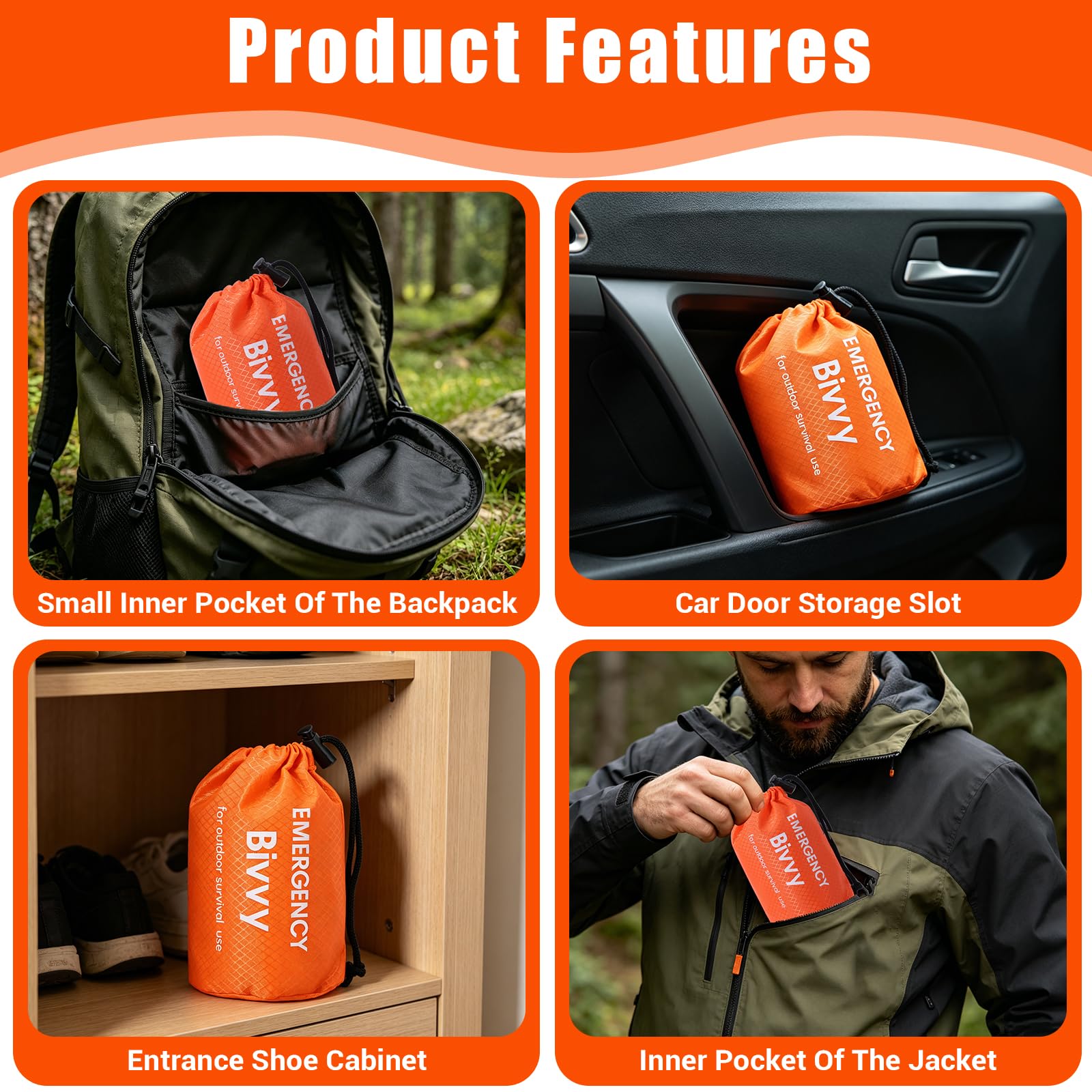 4 Pieces Saco de Dormir Emergencia, Supervivencia Bivy para Vivac, Manta Térmica de Supervivencia, Saco de Dormir Camping, Trekking Montañismo, Protección Contrael Frío