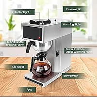 Vista 6 de YUANHAO Cafetera comercial de 12 tazas con calentadores duales, cafetera de acero inoxidable Pourover de 120 V, cafetera de goteo compacta