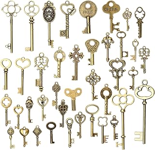40 Pcs Skeleton Key Charms, Antique Bronze Flying Keys, Rustic Vintage Pendants Set for DIY Jewelry Making, Room Decor, Wedding Party Favours, Handmade Accessories