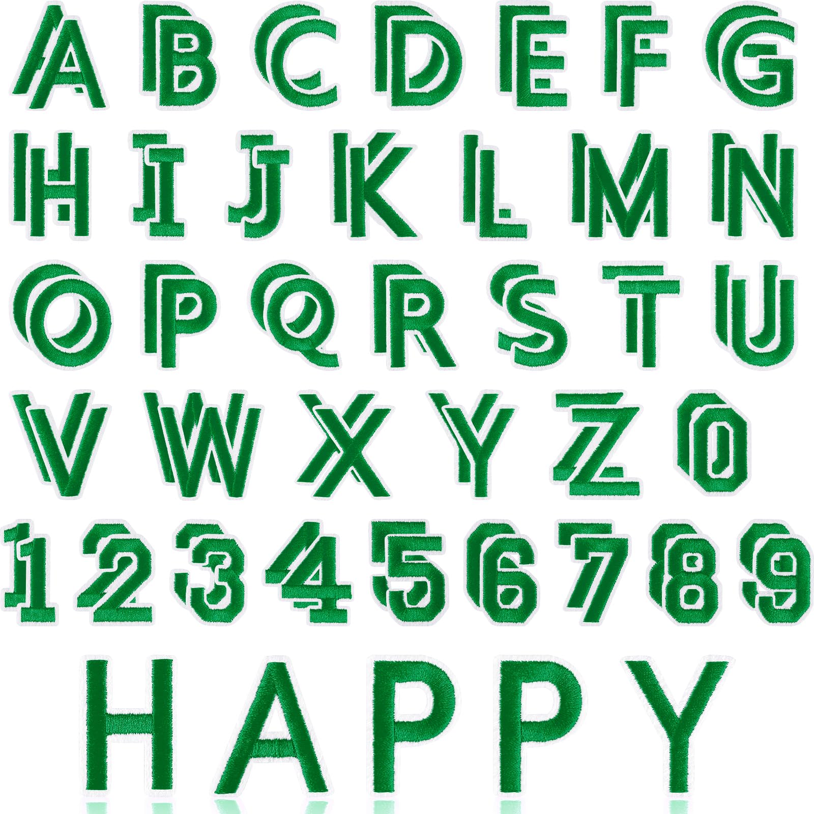 ASTARON 72 Pcs Iron on Letters and Numbers Patches, 1.5 Inch Letters A-Z Numbers 0-9 Embroidered Applique Patches Alphabet Cloth Patch for Clothes, Bags, Socks, Jeans, Hat, DIY Accessories(Green)