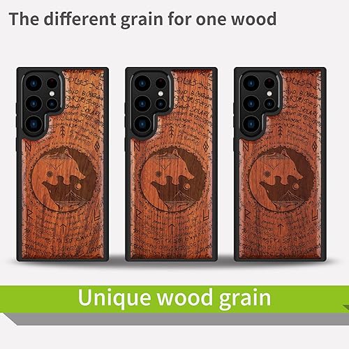 Miniatura 7 de Carveit Funda de madera para Galaxy S22 Ultra 2022 madera natural y TPU suave negro a prueba de golpes, funda protectora única y elegante de madera