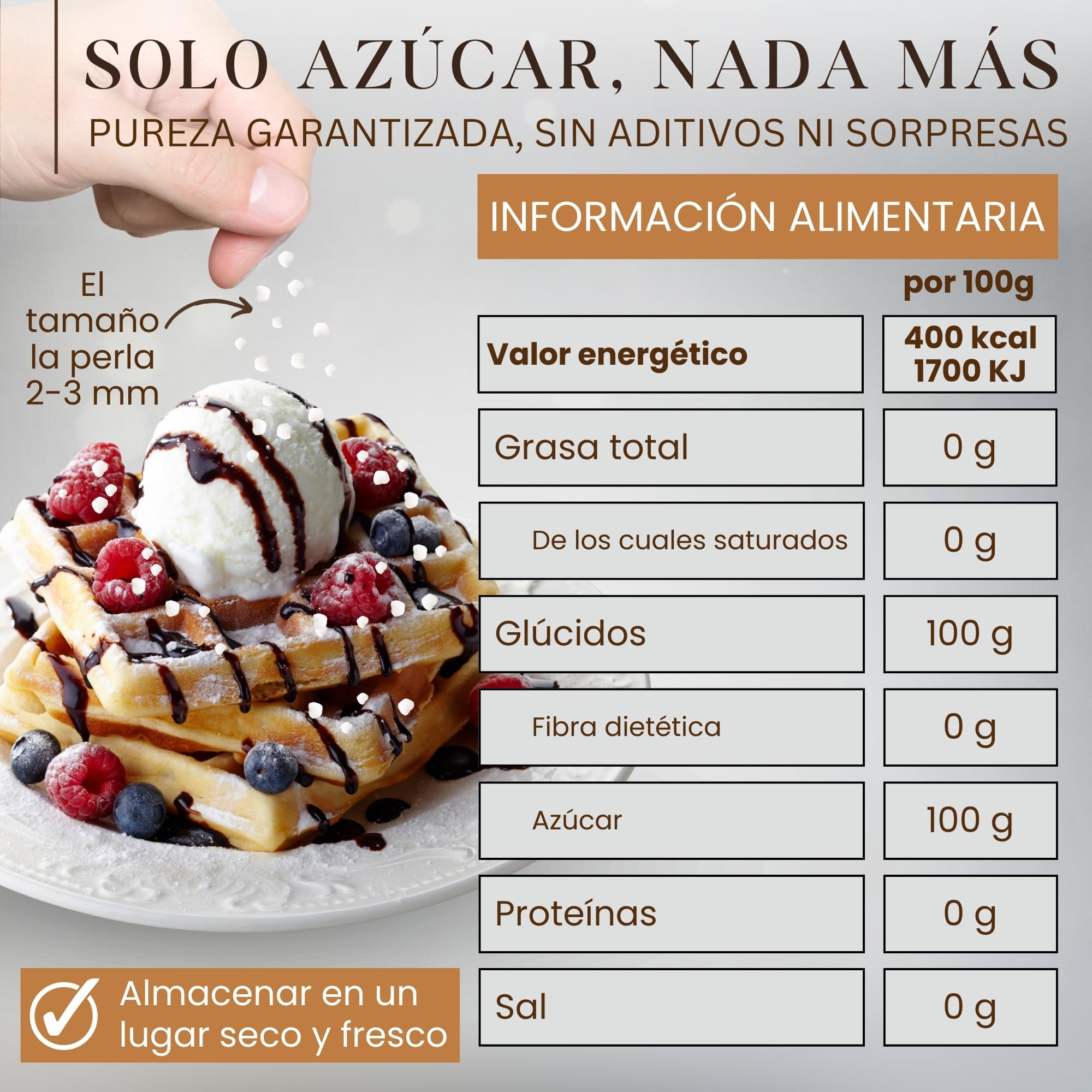 Azúcar Perlado 750g | Azúcar Perlado para Gofres, Roscón de reyes, Repostería y Decoración | Ideal para uso profesional