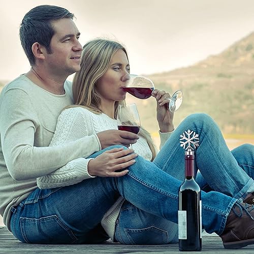 Miniatura 6 de Hotop Tapón de botella de vino de copo de nieve de 8 piezas, tapón reutilizable de aleación para botella de vino, tapones decorativos de Navidad,
