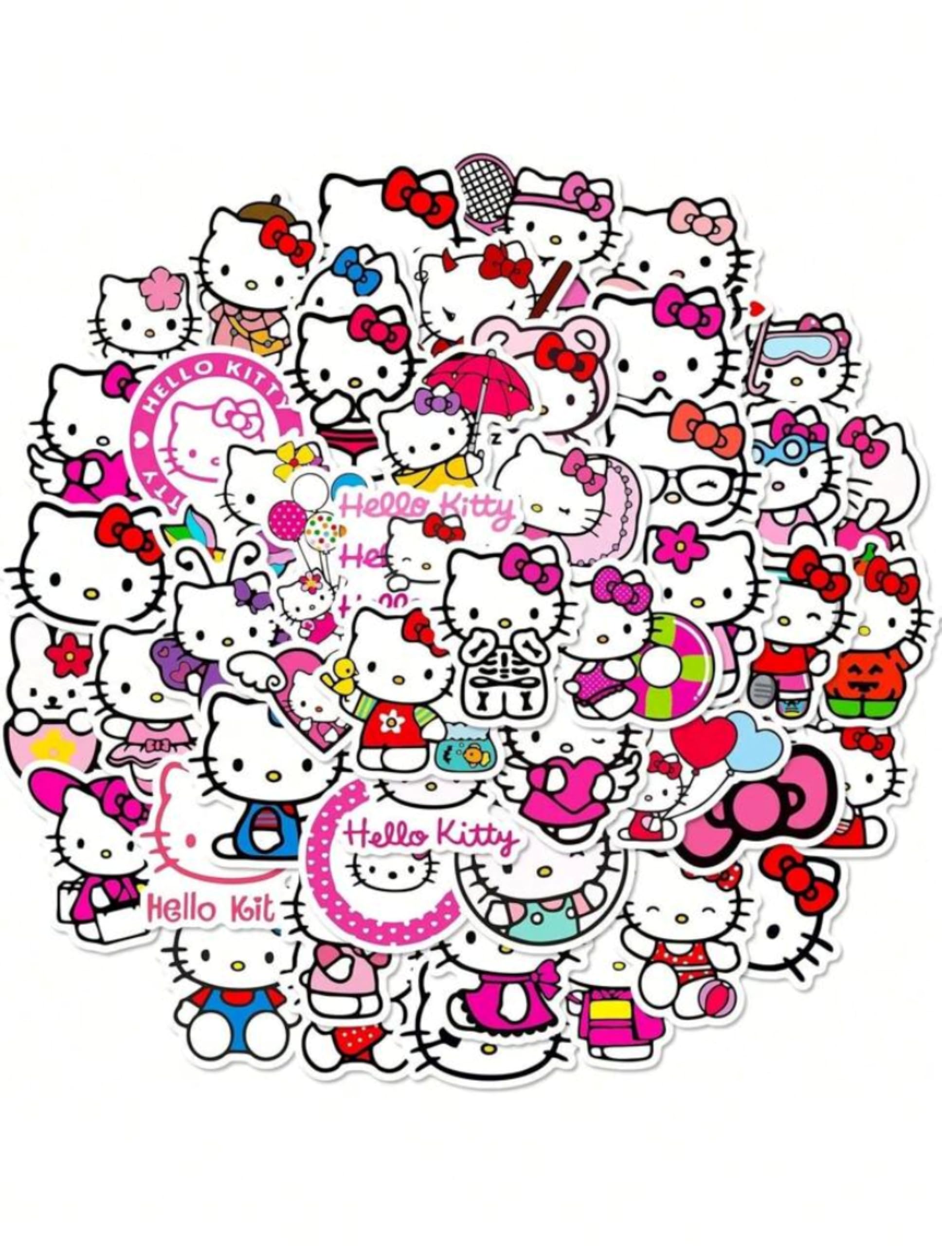 50pcs Cute Cartoon Hello Kitty Stickers for Kids, White Vinyl Waterproof Stickers for Skateboard Laptop Luggage Fridge DIY Decal