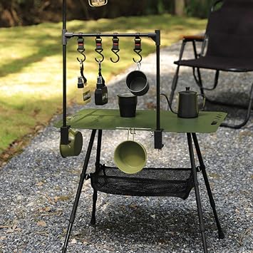 Outdoor Folding Portable Picnic Camping Table, Height Adjustable Side Table Foldable Portable Picnic Table, Small Outdoor Folding Table Lightweight Practical Sturdy (Green)
