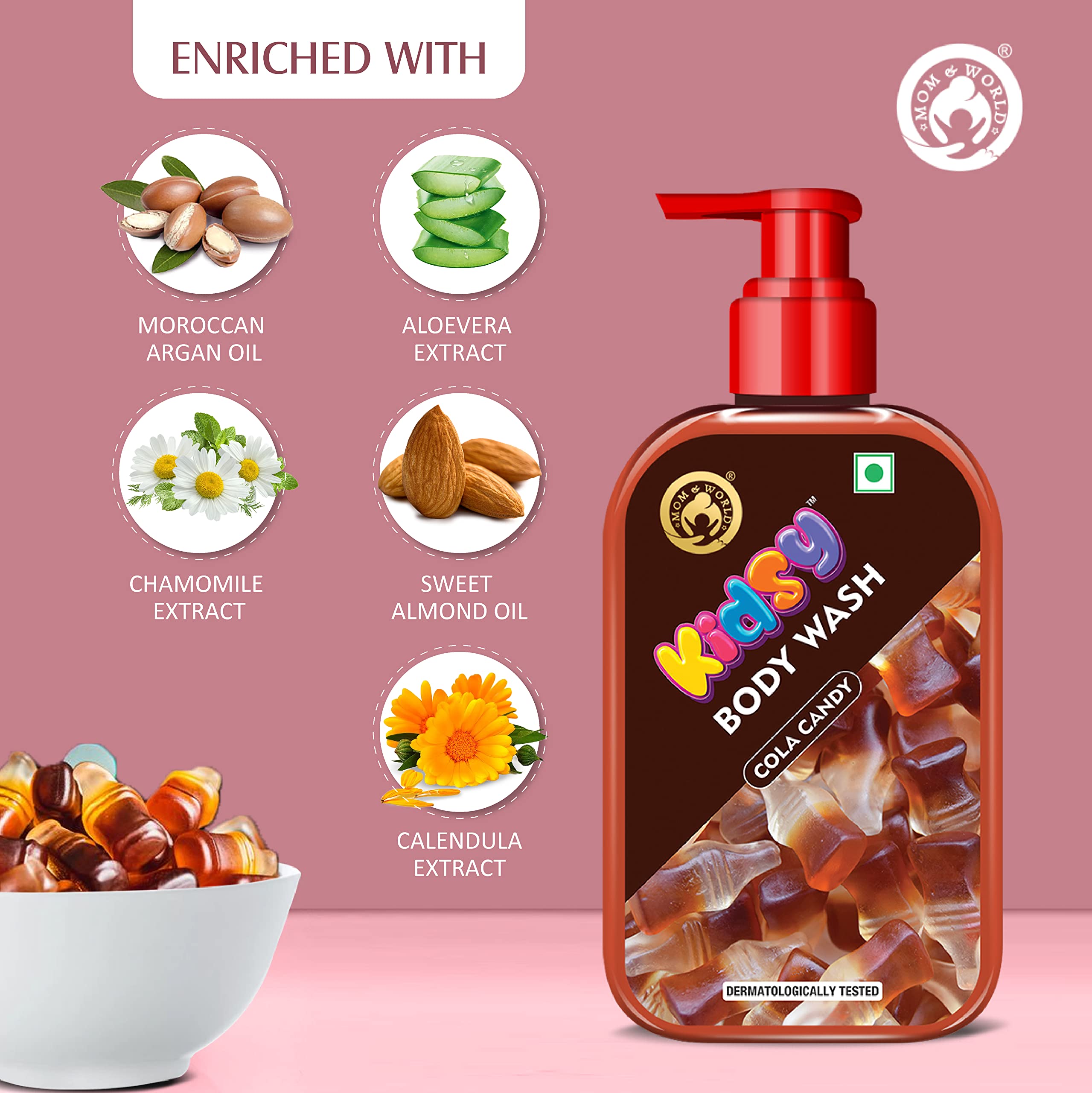 Mom & World Kidsy Cola Candy Body Wash No Tears, No SLS For KIDS, Dermatologically Tested, pH Balanced, 240 ml 2