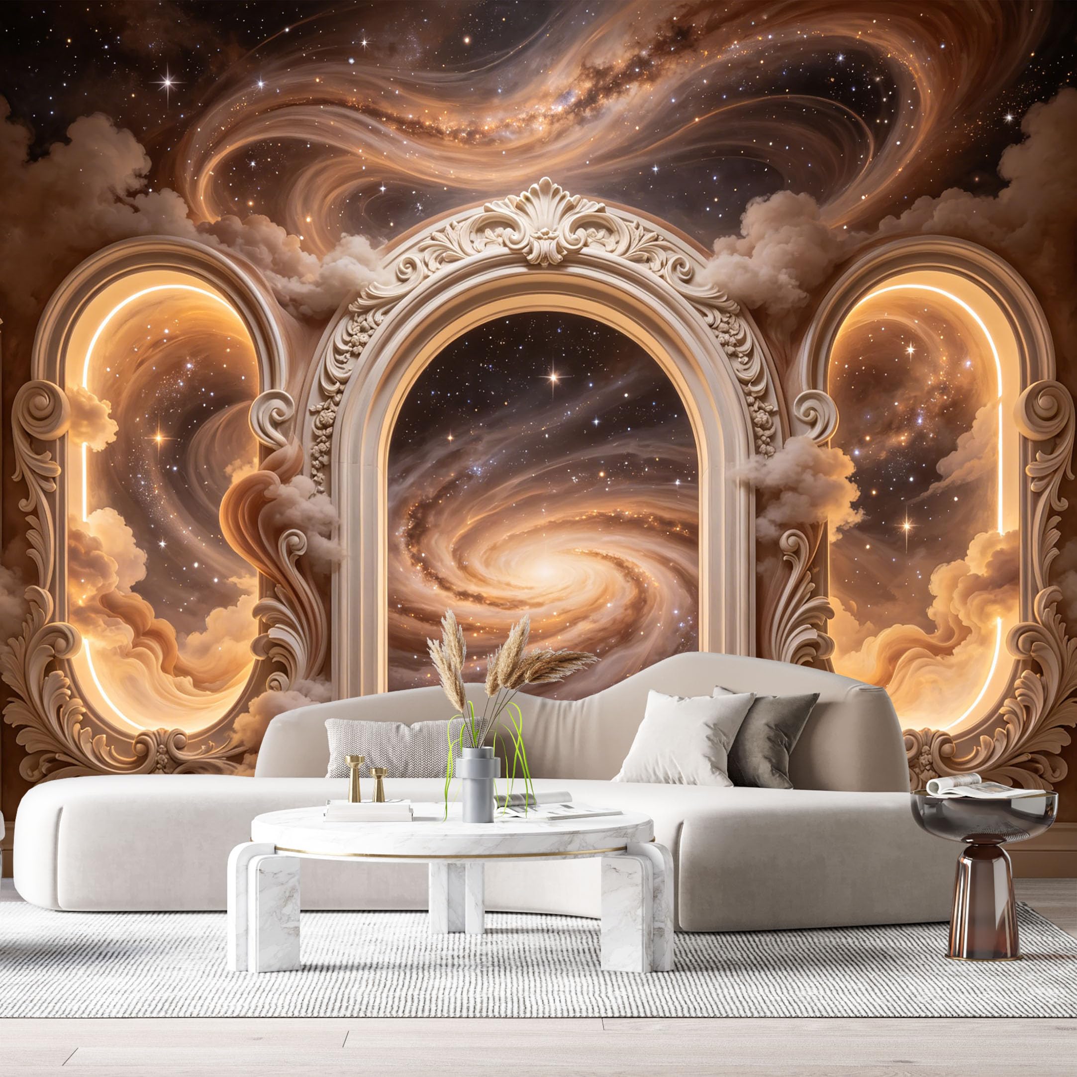 Custom Size Wall Murals Archway Spiral Galaxy Space Cosmos 3D Trompe L'Oeil SelfAdhesiveWall Fabric Removable Wallpaper Wall Decor for Living Room Bedroom Bathroom