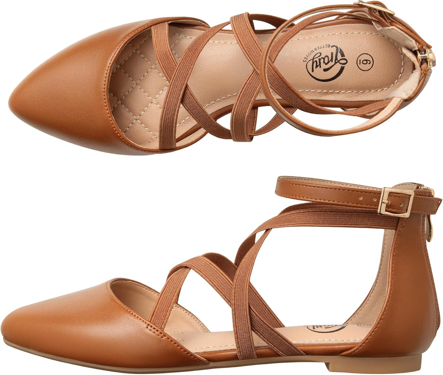 Trary Flats for Women, Mary Jane Shoes Women Ballet Flats with Elastic Ankle Straps, Comfortable Pointed Toe Dress Shoes for Office or Casual Wear - Image 3