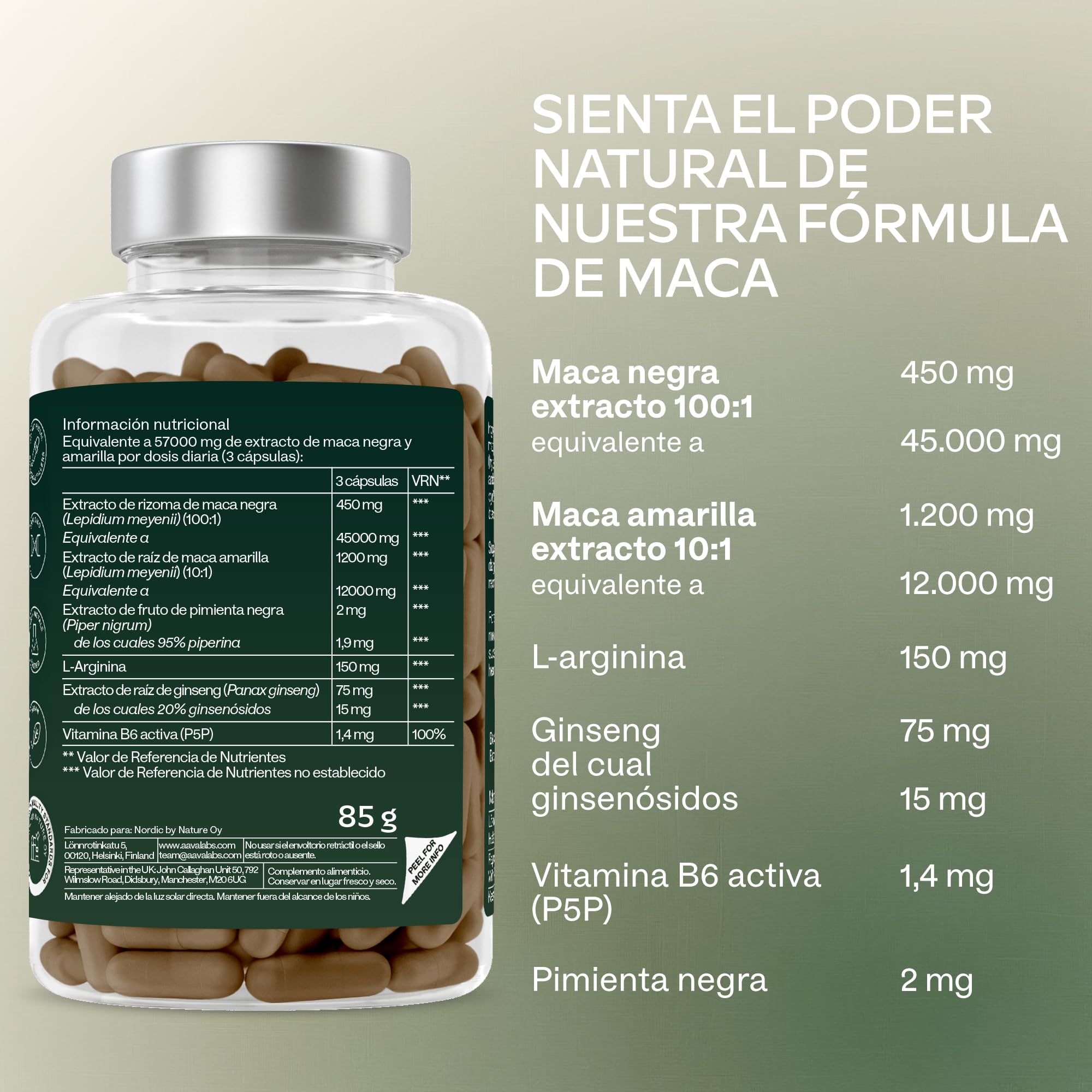 Maca Negra y Amarilla - 57,000 mg - Maca Peruana Andina con Ginseng Panax, L-Arginina, Vitamina B6 y Extracto de Pimienta Negra - 120 Maka Cápsulas - Veganas