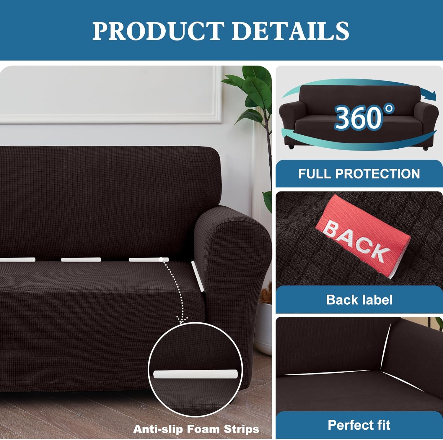 Waterproof Couch Cover for Pets, Dual Layer TPU Sofa Protector 100% Leakproof Dog Proof Stretch Non-Slip Washable Furniture Covers for Pets, Dogs, Cats and Kids (Chair,Chocolate)
