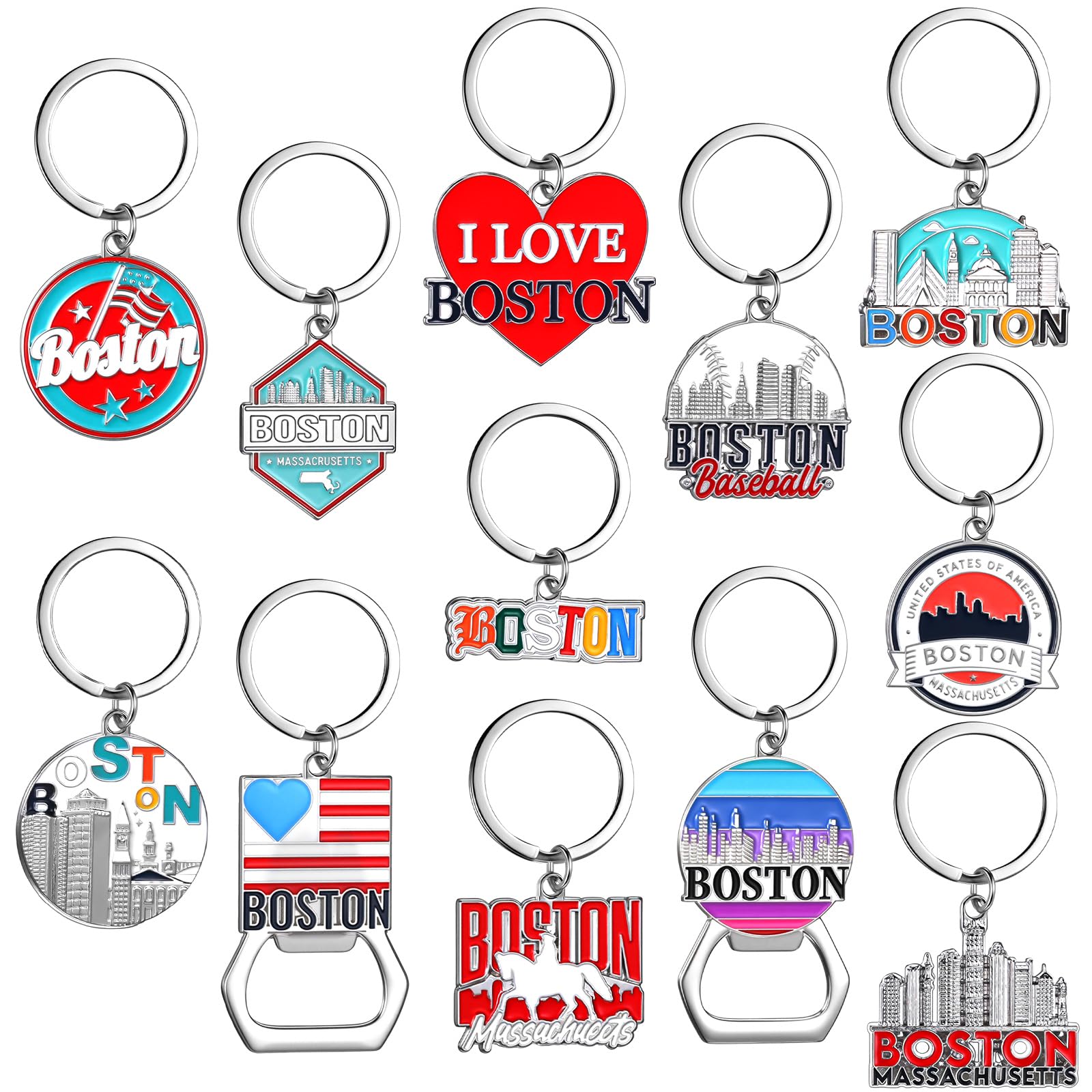 Landical Boston Keychain Metal Bulk Boston Souvenir Gifts Massachusetts Travel Gifts Key Ring Souvenirs Bottle Opener
