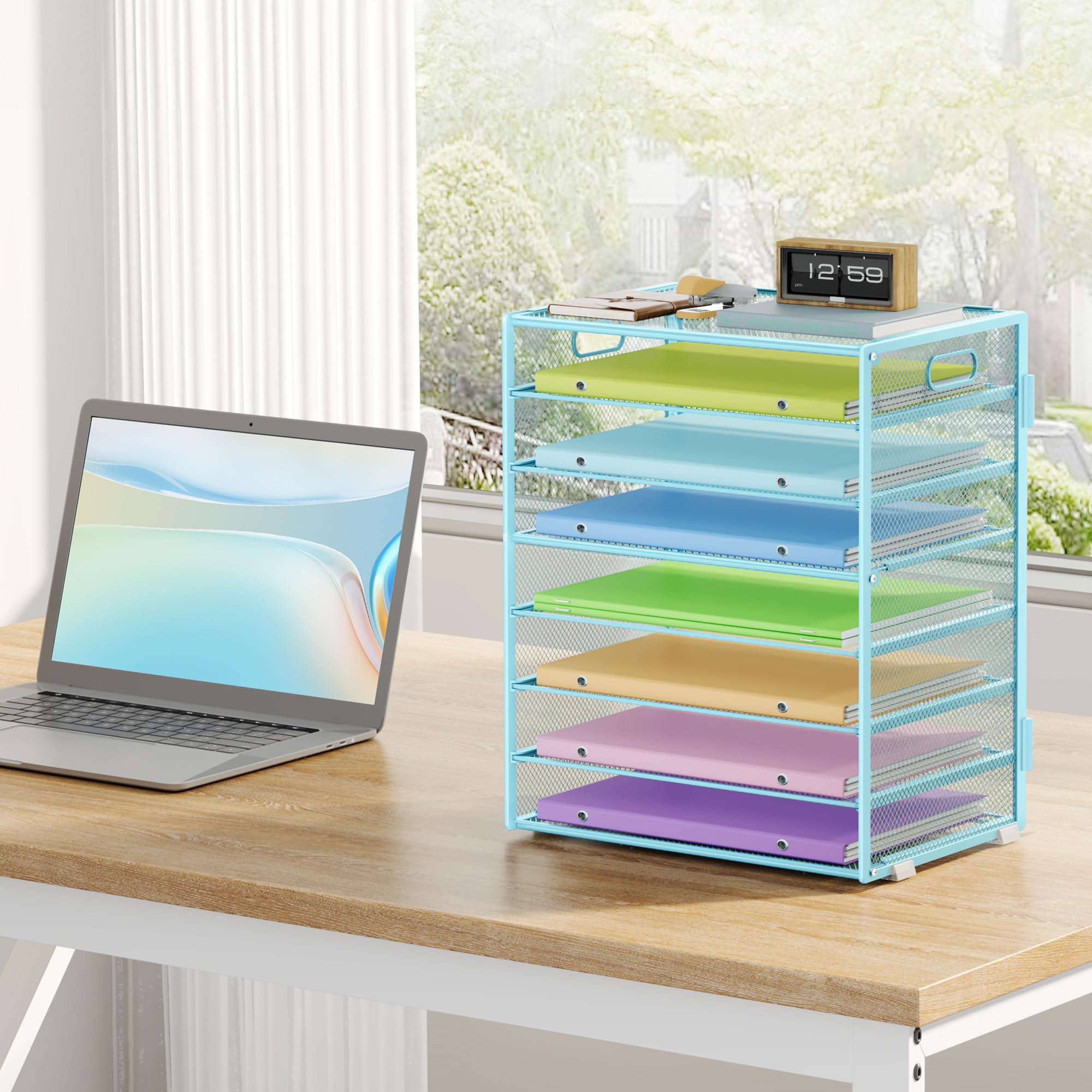 Marbrasse Schreibtisch Organizer Ablage,8-Tire Papierablage Ablagefächer Stapelbar Dokumentenablage,Metall Schreibtischorganizer für Briefablage,Ordner,Büromaterial,Home Office (Blau)