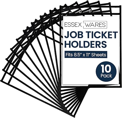 Essex Wares - Paquete de 10, soportes negros para boletos de trabajo, 10 pulgadas de ancho x 13.5 pulgadas de alto - Soportes de plástico