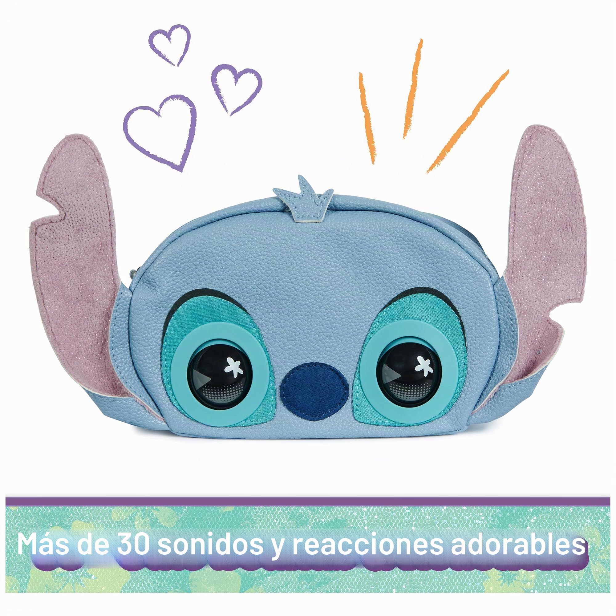 Purse Pets, Disney Stitch - Bolso interactivo para mascotas y niñas con licencia oficial, más de 30 sonidos y reacciones, bolsa cruzada, para niños