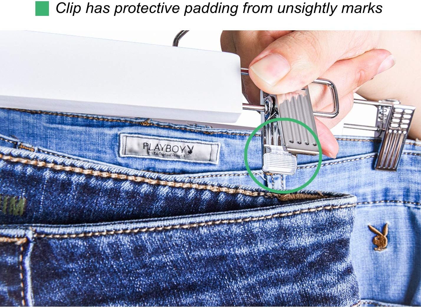 Amber Home 10 Pack Wooden Pant Hangers with Adjustable Clips, 14.17" White image 5