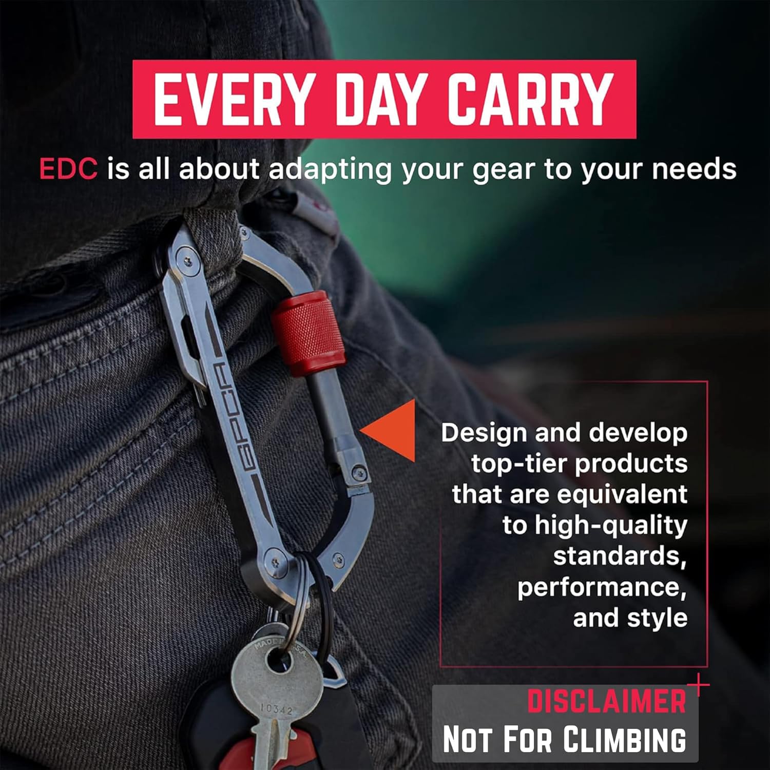 GPCA Carabiner Multitool - Carabiner Heavy Duty Key Clip for Keys, Bottle Opener, Screwdriver, Box Cutter, Ruler, Keychain Clip, Keychain Organizer, EDC Gear for Camping & Hiking - Gifts for Men