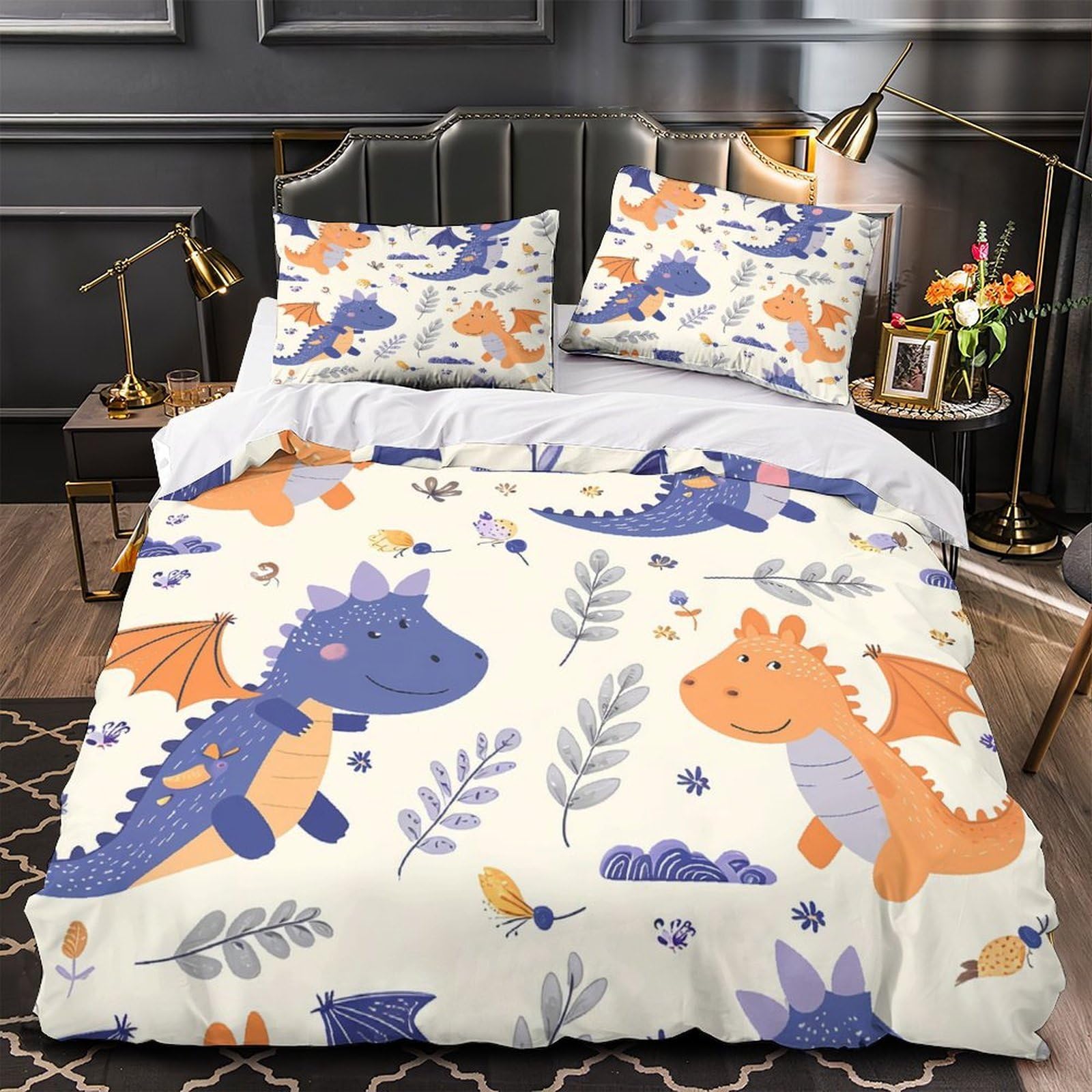 Housse de couette zippée anti-acarien motif âne grand lit ultra résistante