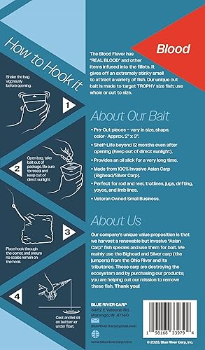 Miniatura 4 de Blue River Carp - Trozos perfumados a sangre  Aproximadamente 2 pulgadas de ancho x 3 pulgadas de largo para cebo de bagre en un paquete de 10 onzas
