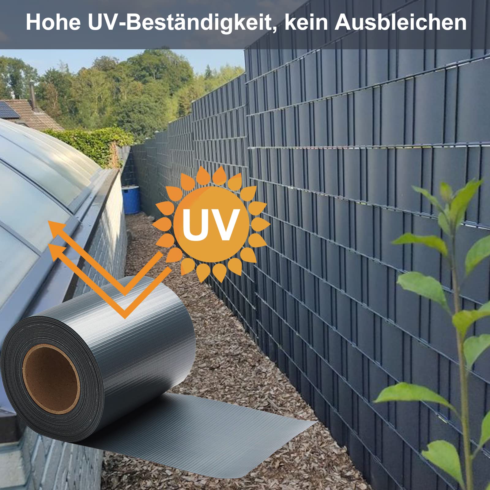 Fiqops 6er set PVC Sichtschutzstreifen, Doppelseitiger Druck Sichtschutzfolie Windschutz und Anti-UV Wetterfest, 210m x 19cm Zaunfolie inkl. 180 Befestigungsclips, für Doppelstabmatten Zaun, Anthrazit