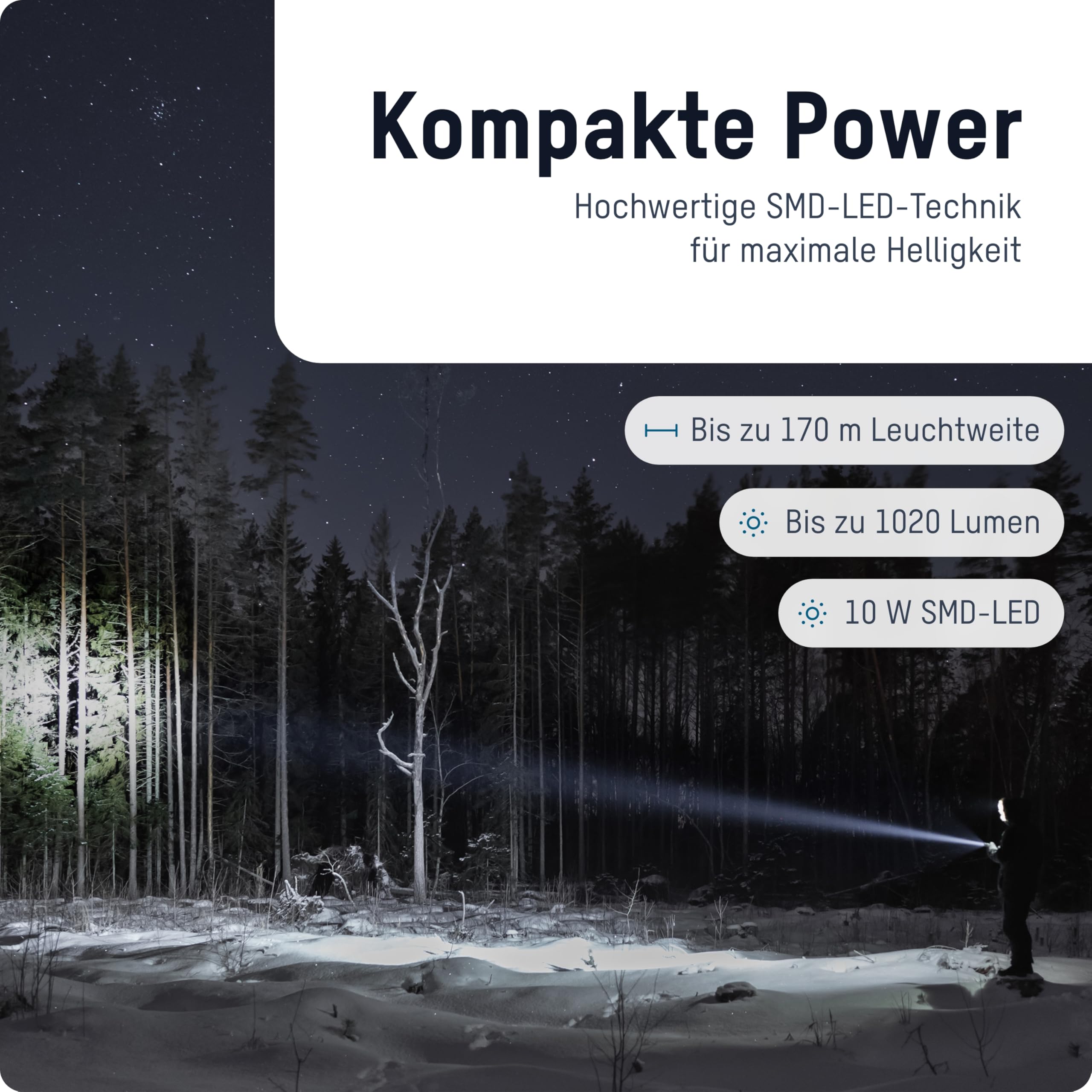 Ansmann Survival Taschenlampe 1020 Lumen, aufladbar per USB C Kabel, kompakt sehr hell und extrem lange Leuchtdauer, mehrere Lichtmodi, Outdoor LED Lampe zum wandern camping Notfall Ausrüstung