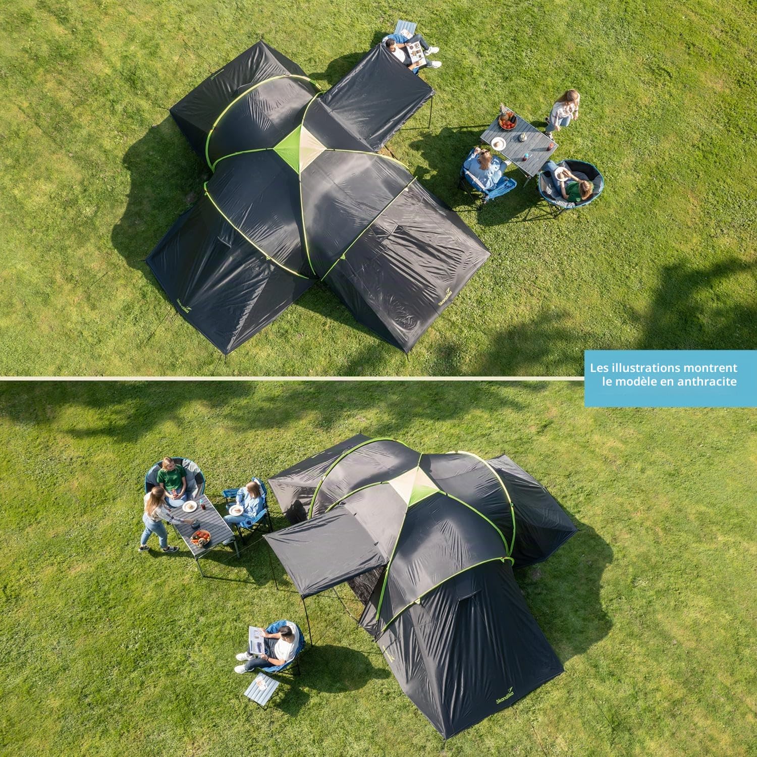 Skandika Tente dôme Daytona 6 Personnes | Tente familiale avec 3 cabines de Couchage, Colonne d'eau 3000 mm, Hauteur 195 cm, moustiquaires, Store banne | Tente de Camping pour Famille, Amis