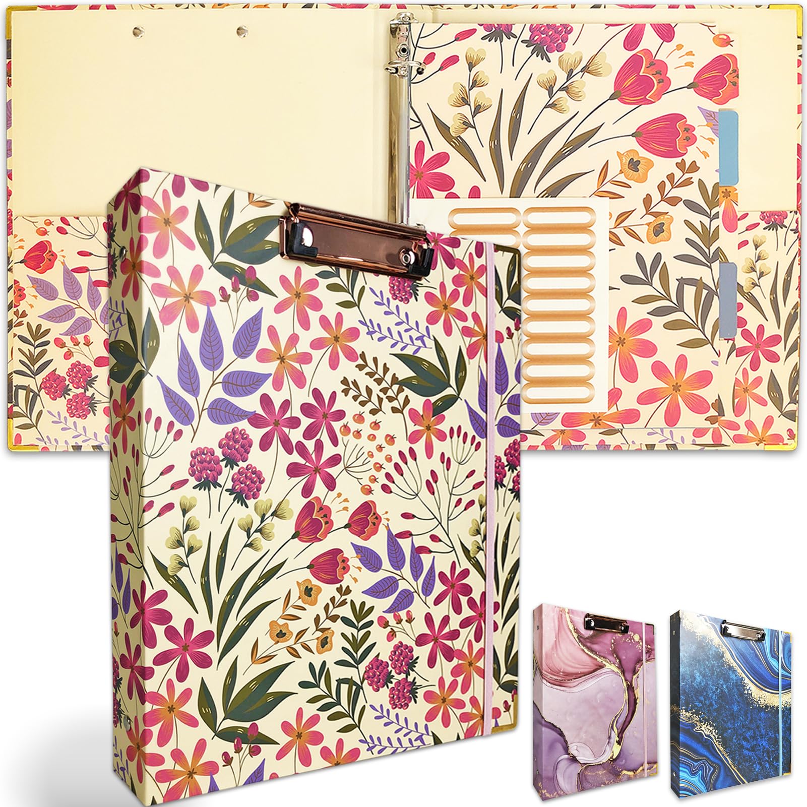 Binditek 3 Ring Binder 1 Inch, Letter Size, Binder Organizer with 5-Tab Dividers, 2 Interior Pockets, Low Profile Clip Cover, Label Stickers, 175