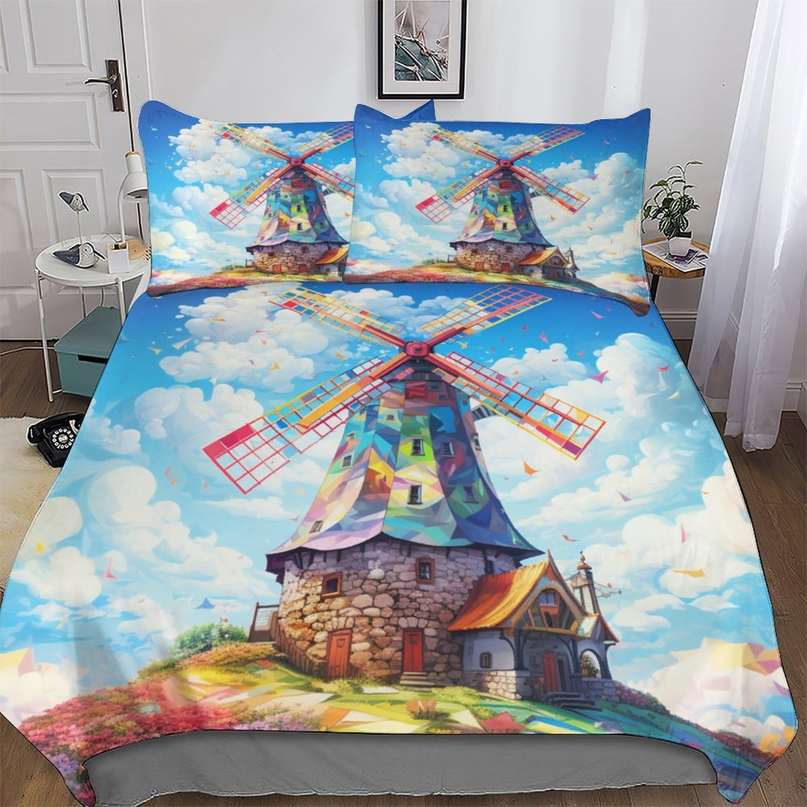Housse de couette ultra douce motif moulin à vent en microfibre premium 220x240
