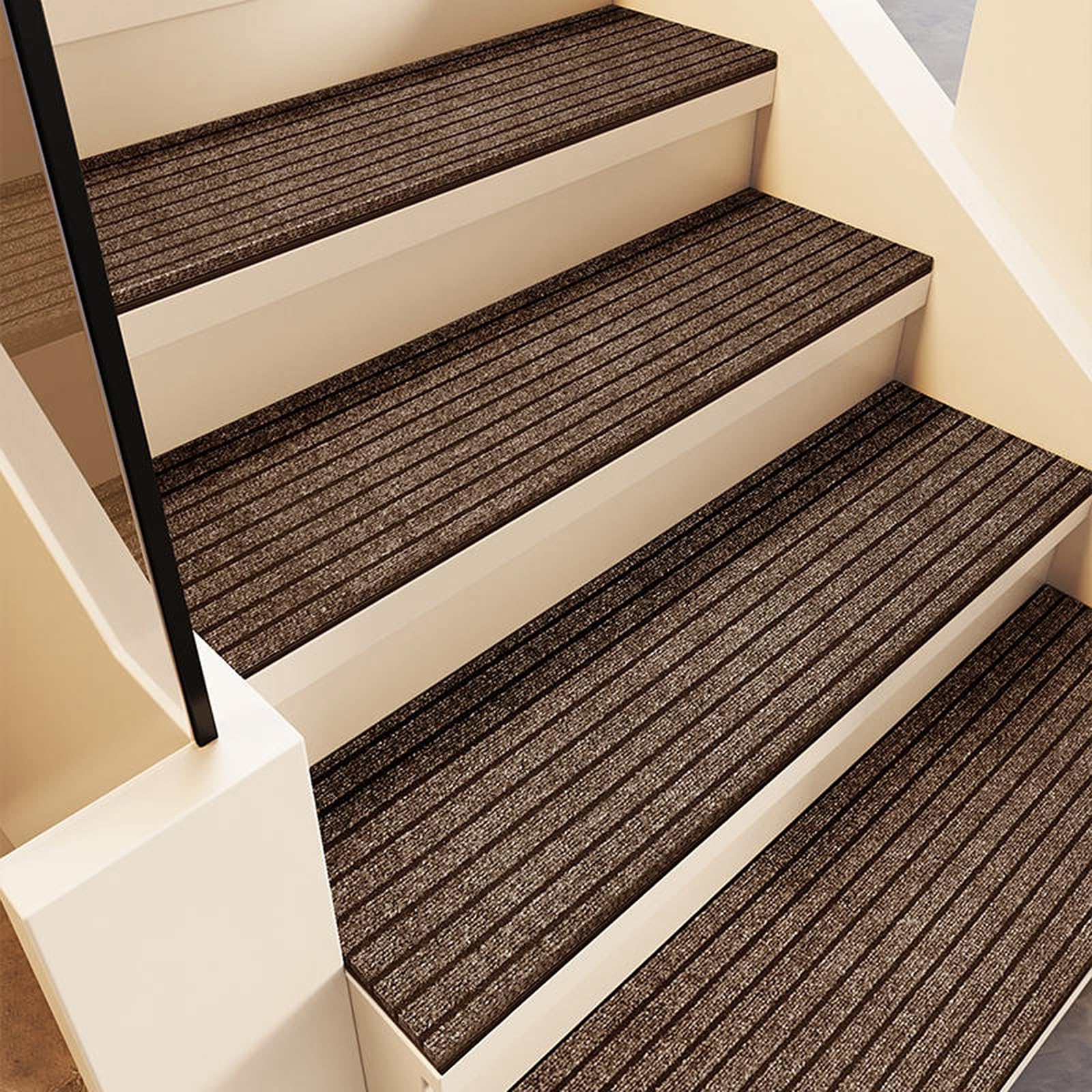 Treppenstufen Matten Antirutschmatte für Holz/Beton/Marmor Stufe, Rutschfest Waschbar Stufenteppich Gummi für Außen und Innen, Flauschig Polyester Treppenteppich für Kinder ältere und Hunde, 15 Stück