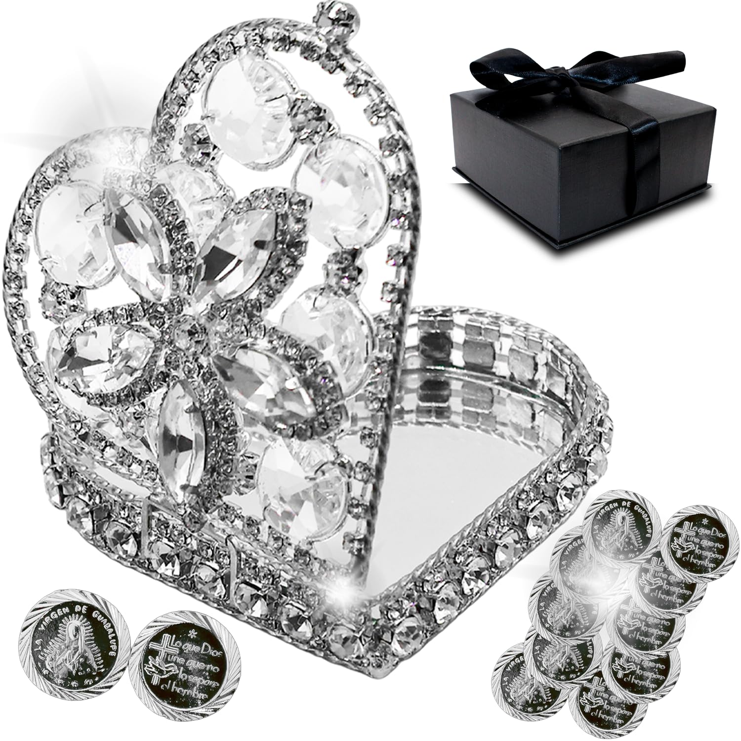 Amazon.co.jp: Arras de boda catolica with our virgen de Guadalupe ギフトボックス付き  コイン13枚セット - アラス・デ・マトリモニオ - ウェディングアラス - ウェディングコイン - カトリックのアラス - モネダス・ド・ボーダ  ヴィンテージ : ホーム＆キッチン