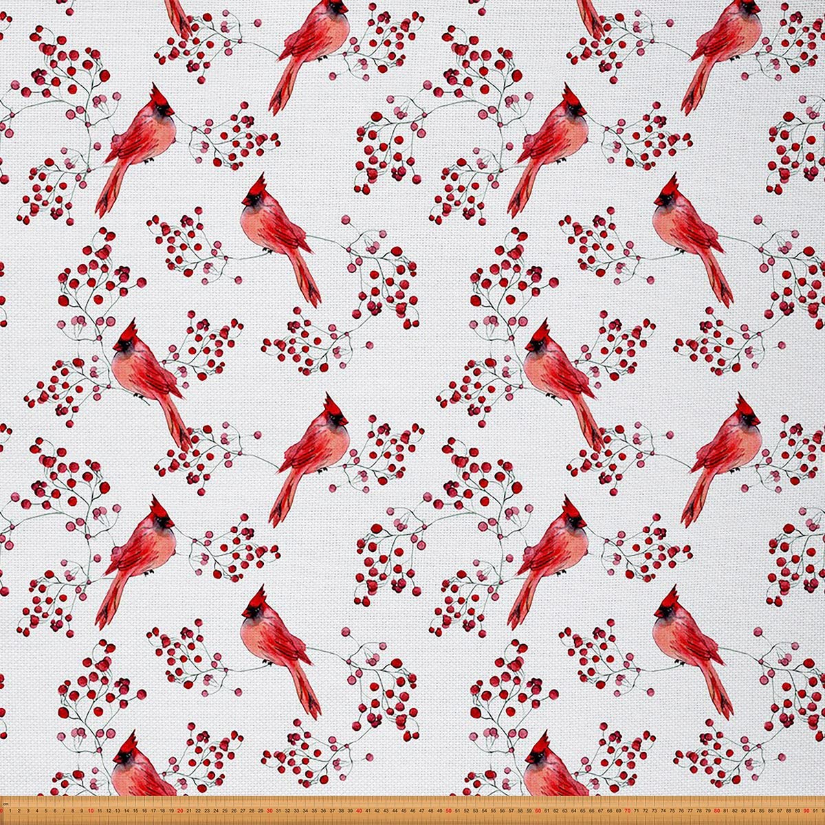 Bird Fabric by The Yard Branches Upholstery Fabric Cardinal Bird Wild Animals Botanical Decorative Fabric Plants Berry Indoor Outdoor Fabric Nature DIY Art Waterproof Fabric Red 1 Yard