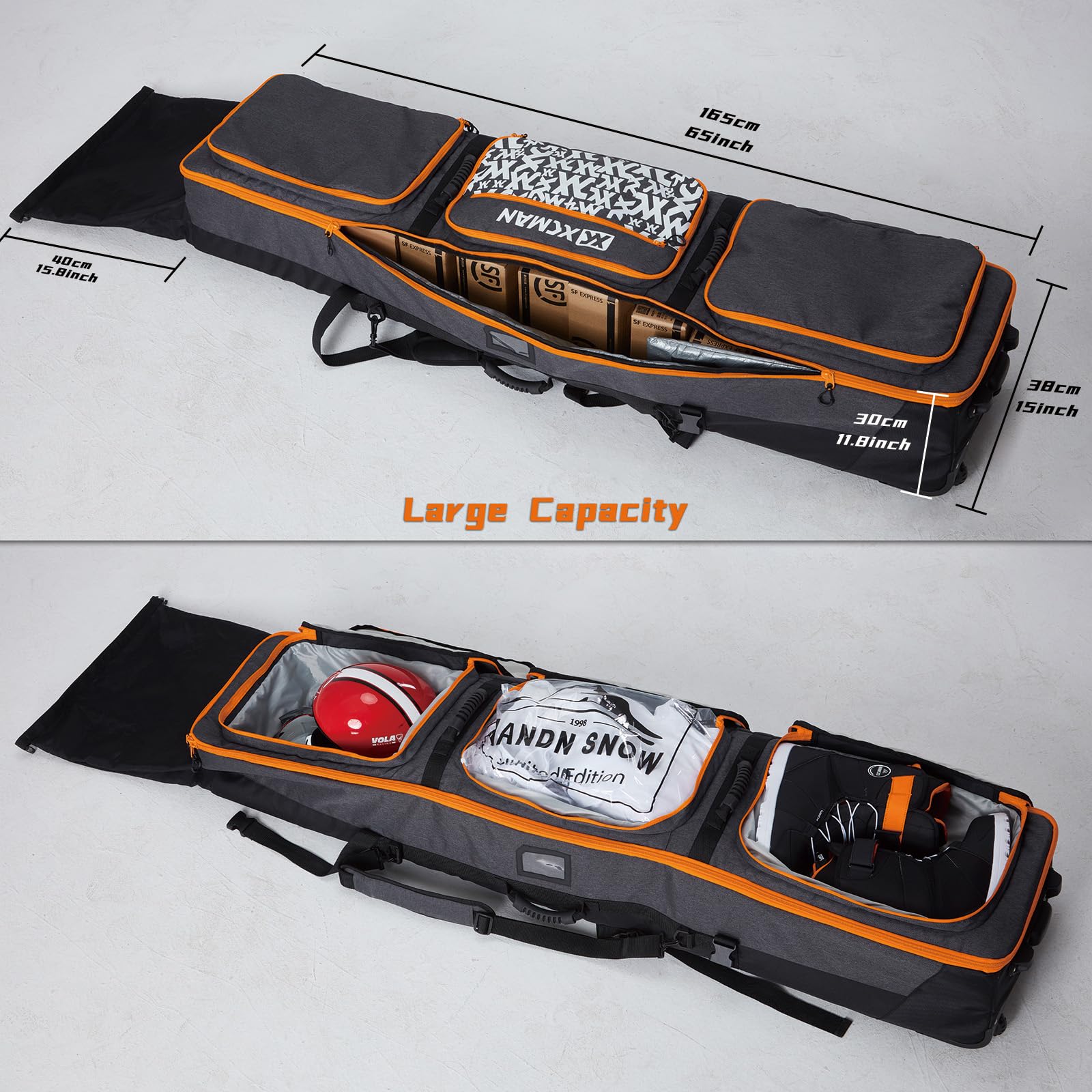 XCMAN - Borsa da snowboard con ruote, lunghezza regolabile per viaggi in aereo, con stecche di protezione in ABS e dorso in polipropilene, versione 2020, Sugarpine Air Mesh - Donna