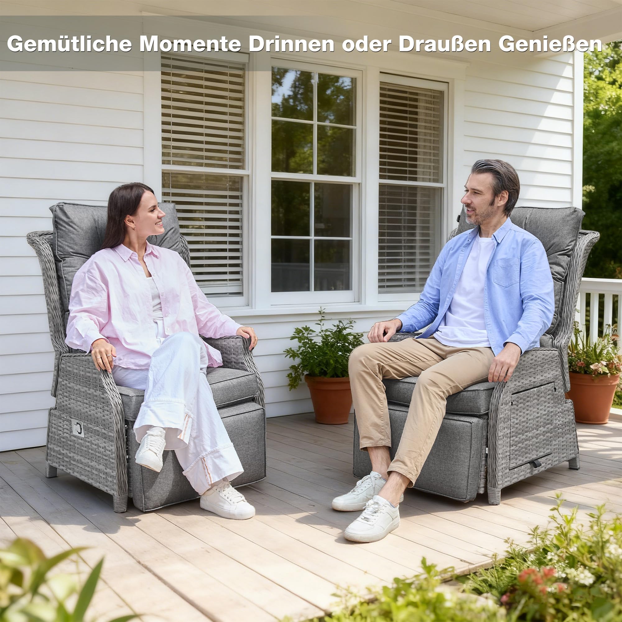 COMLAX FIELD Gartensessel mit Liegefunktion Wetterfest, Relaxsessel Verstellbar, Relaxliege für Innen, Gartenliege und Loungesessel aus Rattan, Dunkelgrau