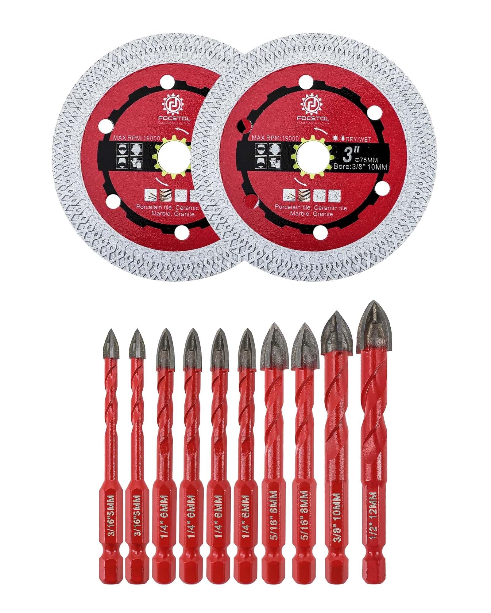 Foret sec carrelage 10 pcs et disque diamant 75mm pour meuleuse - 8