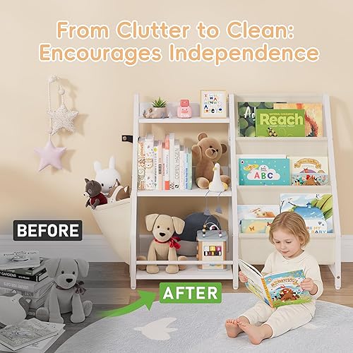 Miniatura 7 de Estantería infantil y organizador de juguetes, estantería Montessori de 3 niveles para dormitorio, sala de juegos, guardería, aula, estante de