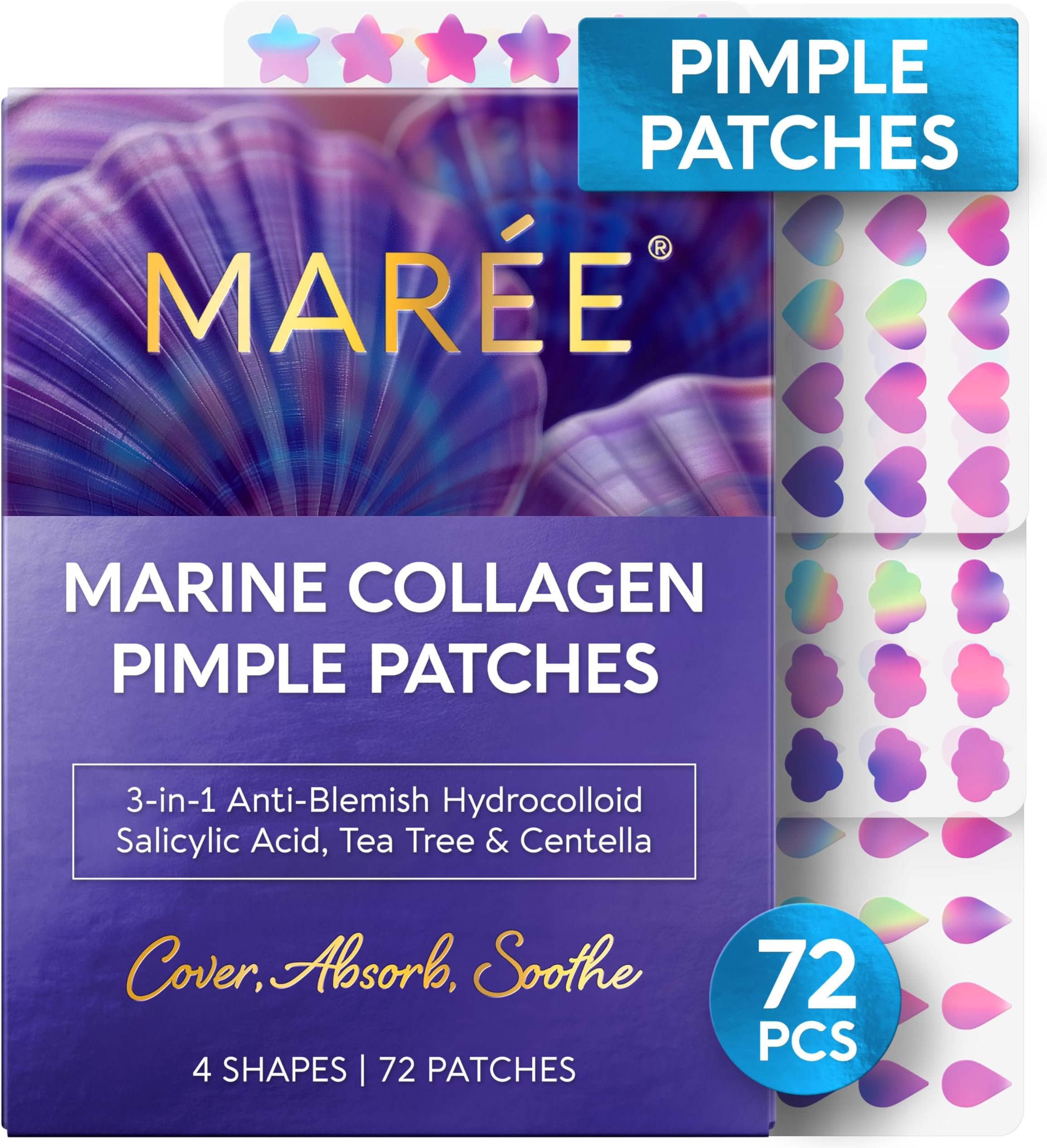 MAREE Acne Сlearing Devices with Natural Green Algae Extract & Tea Tree Oil - Hydrocolloid Acne Therapy Device - Cover and Reduce Zits, Pimples, Blemishes, Spots