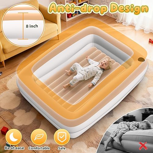 Miniatura 4 de Cama inflable de viaje para niños pequeños, cama inflable portátil de 67 pulgadas con lados de seguridad, colchón de aire para niños con bomba