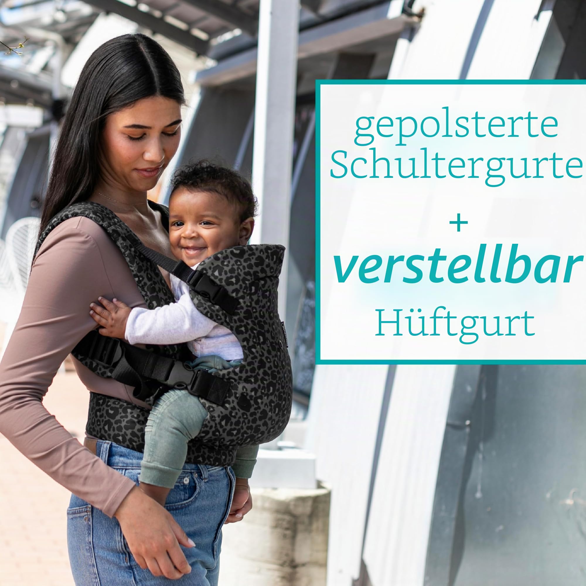 Infantino Flip Advanced 4-in-1 Babytrage, Ergonomisch, Umwandelbar, mit Blickrichtung Nach Innen und Außen, Vorne und Hinten Tragbar für Neugeborene bis Kleinkinder von, Schwarzer & Grauer Leopard
